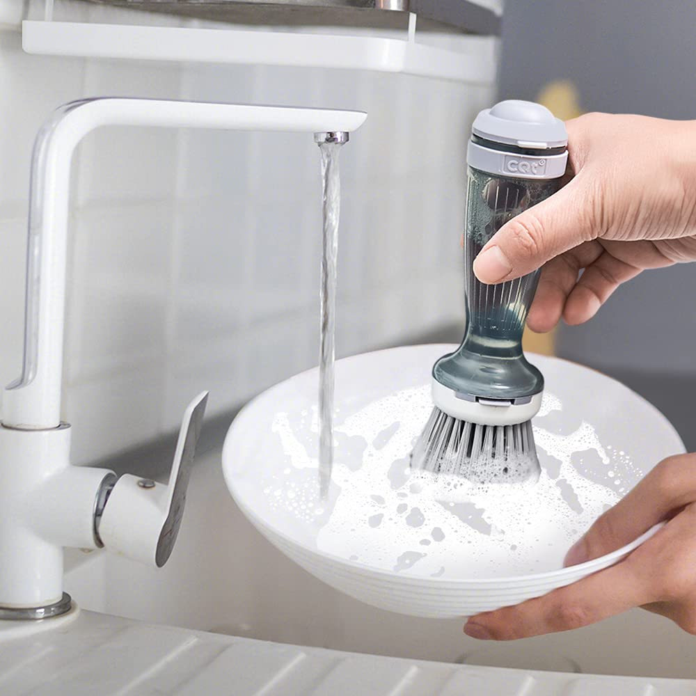 SPONJ soap-dispensing dish brush
