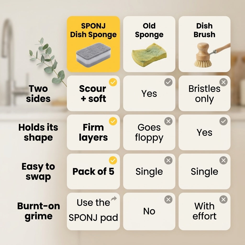 SPONJ dish sponge vs old sponge vs dish brush