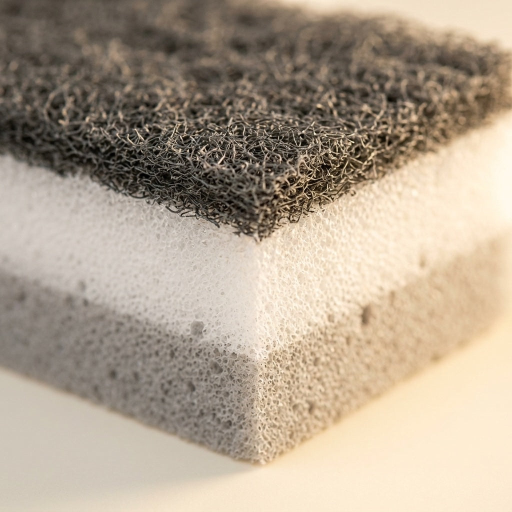 Macro of the grey scouring layer and foam stripes