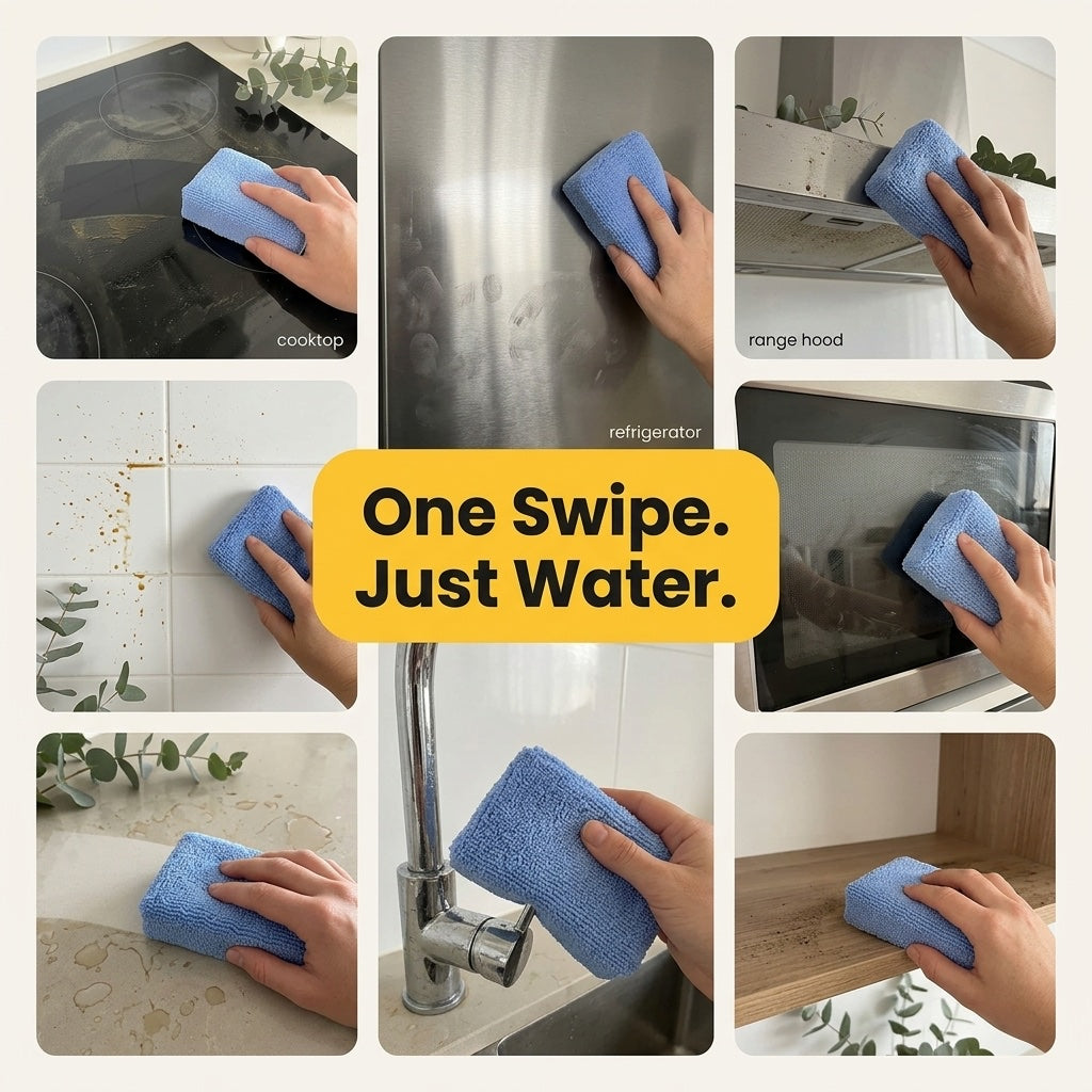 Wiping cooktops, fridges, splashbacks and taps