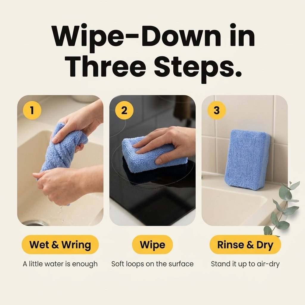 Wet and wring, wipe, rinse and dry